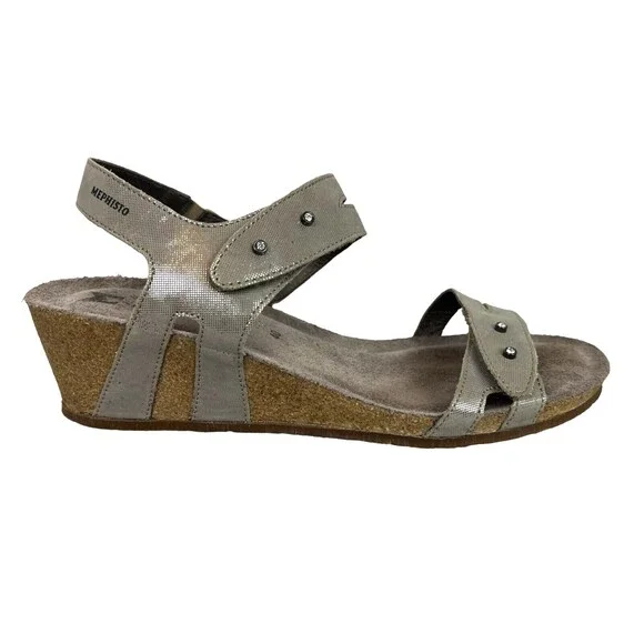 Mephisto Air Relax Wedge Sport Sandals  Womens 40 / 9.5  Beige w Rhinestones - Picture 3 of 11